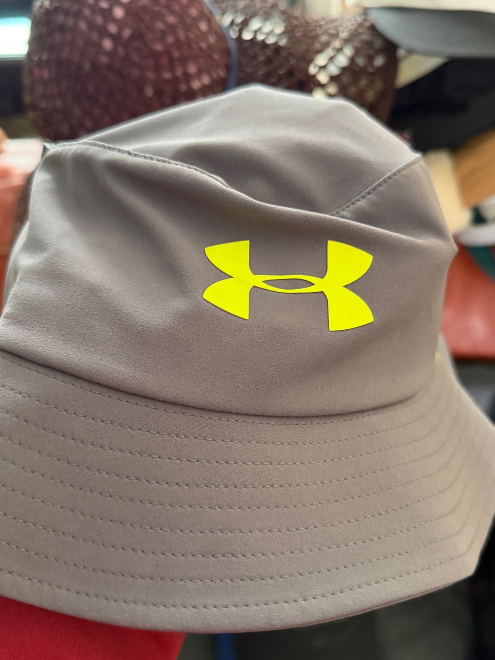 Under Armour Gray Bucket Hat with Neon Yellow Logo